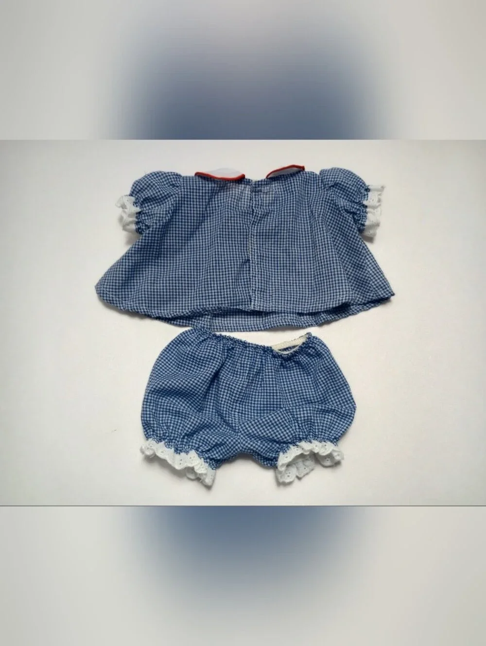 Cabbage Patch Kids Doll Clothes, Dress & Bloomers Blue Check w/Red Piping 15P SS